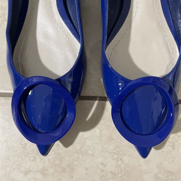 Christian Dior Blue Patent Leather Pointed Toe Ballet Flats Size 8 EU 38 - Picture 2 of 9